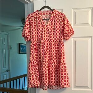 JODIFL Red and White Geometric Midi Dress